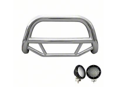 Max Bull Bar with 5.30-Inch Black Round Flood LED Lights; Stainless Steel (09-18 RAM 1500, Excluding Rebel)