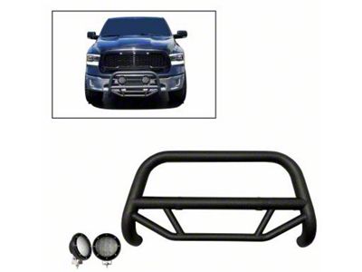 Max T Bull Bar with 5.30-Inch Black Round Flood LED Lights; Textured Black (09-18 RAM 1500, Excluding Rebel)