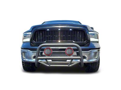 Max T Bull Bar with 5.30-Inch Red Round Flood LED Lights; Textured Black (09-18 RAM 1500, Excluding Rebel)