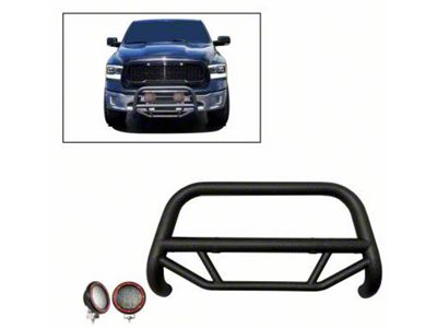 Max T Bull Bar with 5.30-Inch Red Round Flood LED Lights; Textured Black (09-18 RAM 1500, Excluding Rebel)