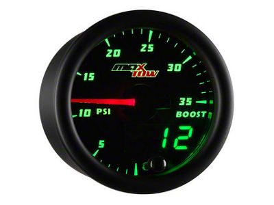 MaxTow 35 PSI Boost Gauge; Black and Green (Universal; Some Adaptation May Be Required)