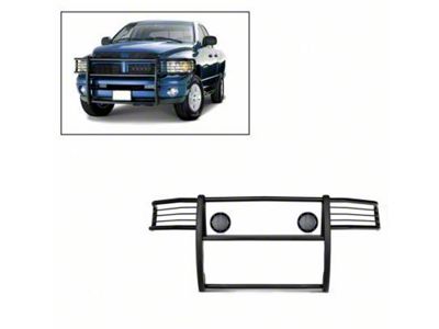 Modular Grille Guard with 5.30-Inch Black Round Flood LED Lights; Black (02-05 RAM 1500)