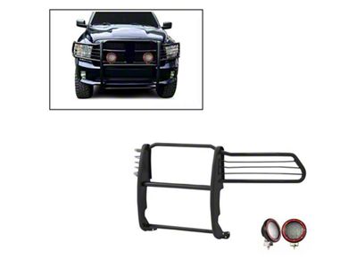 Modular Grille Guard with 5.30-Inch Red Round Flood LED Lights; Black (09-18 RAM 1500, Excluding Rebel)