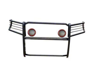 Modular Grille Guard with 5.30-Inch Red Round Flood LED Lights; Black (19-24 RAM 1500, Excluding EcoDiesel, Rebel & TRX)