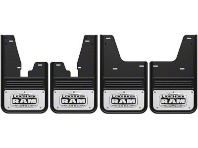 No-Drill Mud Flaps with Longhorn Logo; Front and Rear (09-18 RAM 1500 w/ OE Fender Flares)