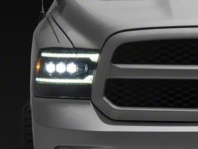 AlphaRex NOVA-Series 5th Gen 2500 G2 Style LED Projector Headlights; Alpha Black Housing; Clear Lens (13-18 RAM 1500 w/ Factory Projector Headlights)