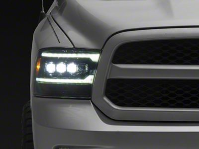 AlphaRex NOVA-Series 5th Gen 2500 G2 Style LED Projector Headlights; Alpha Black Housing; Clear Lens (13-18 RAM 1500 w/ Factory Halogen Projector Headlights)