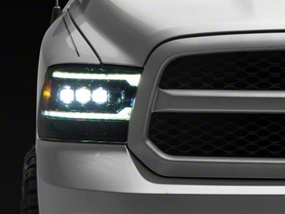 AlphaRex NOVA-Series 5th Gen 2500 G2 Style LED Projector Headlights; Alpha Black Housing; Clear Lens (09-18 RAM 1500 w/ Factory Halogen Non-Projector Headlights)