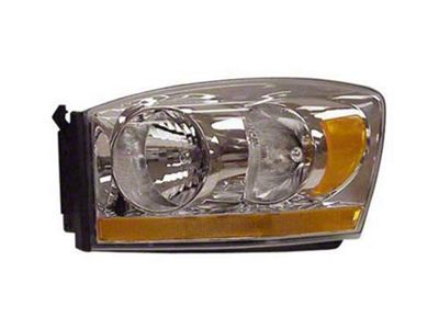OE Certified Replacement Halogen Headlight; Chrome Housing; Clear Lens; Driver Side (2006 RAM 1500)