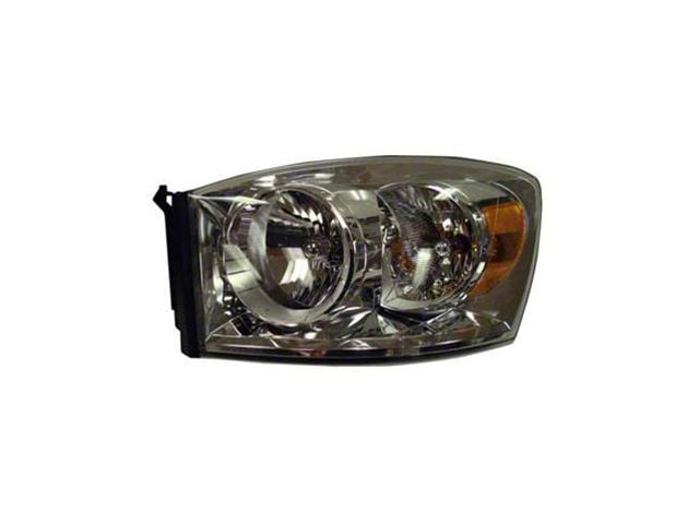 OE Certified Replacement Halogen Headlight; Chrome Housing; Clear Lens; Driver Side (07-08 RAM 1500)