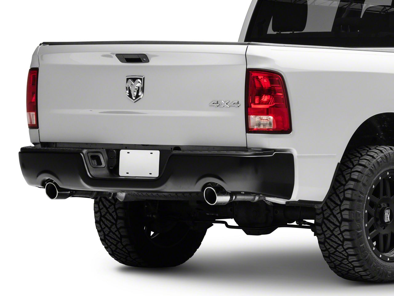 RAM 1500 OEM Style Steel Rear Bumper Not Pre Drilled for Backup Sensors Black 09 18 RAM 1500 w Factory Dual Exhaust