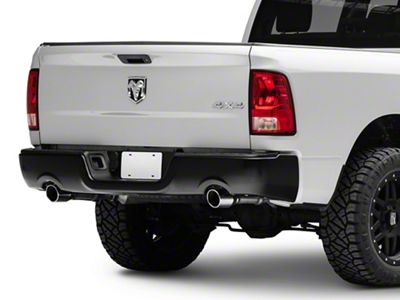 OEM Style Steel Rear Bumper; Not Pre-Drilled for Backup Sensors; Black (09-18 RAM 1500 w/ Factory Dual Exhaust)