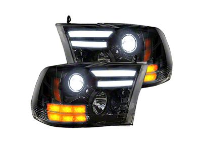 OLED DRL Projector Headlights; Black Housing; Smoked Lens (13-18 RAM 1500 w/ Factory Halogen Non-Projector Headlights)
