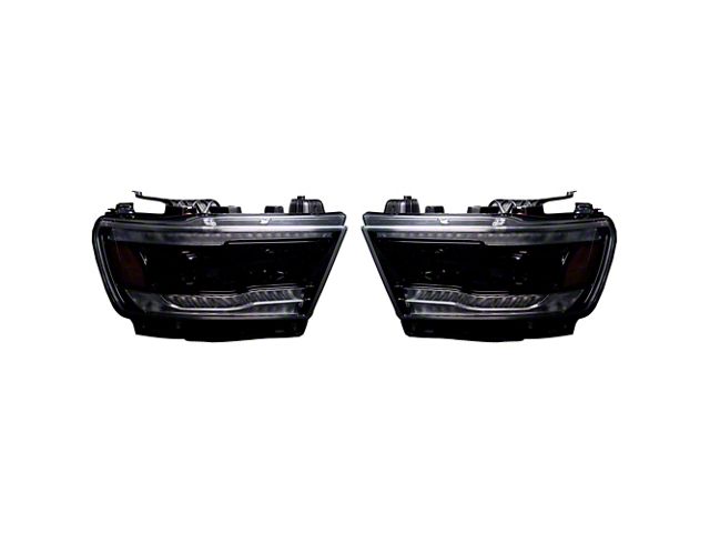 OLED DRL and Scanning Switchback Projector Headlights; Black Housing; Smoked Lens (19-24 RAM 1500 w/ Factory Halogen Headlights)