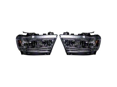 OLED DRL and Scanning Switchback Projector Headlights; Chrome Housing; Clear Lens (19-24 RAM 1500 w/ Factory Halogen Headlights)