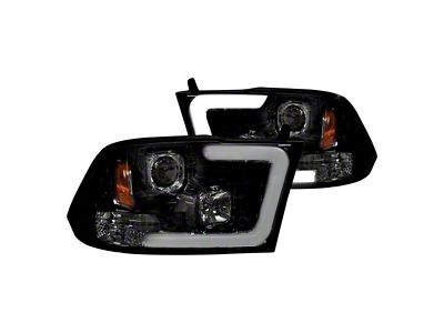 OLED Halo DRL Projector Headlights; Black Housing; Smoked Lens (09-18 RAM 1500 w/ Factory Halogen Non-Projector Headlights)