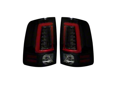 OLED Tail Lights with Scanning Turn Signals; Black Housing; Smoked Lens (13-18 RAM 1500 w/ Factory LED Tail Lights)