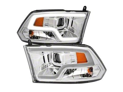Plank Style Halo Projector Headlights; Chrome Housing; Clear Lens (09-18 RAM 1500 w/ Factory Halogen Non-Projector Headlights)