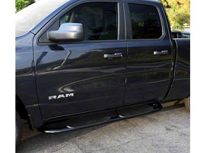 Platinum 4-Inch Oval Side Step Bars; Black (19-24 RAM 1500 Crew Cab)