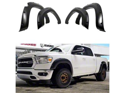 Pocket Dimple Style Fender Flares; Smooth Black (19-24 RAM 1500, Excluding Rebel & TRX)