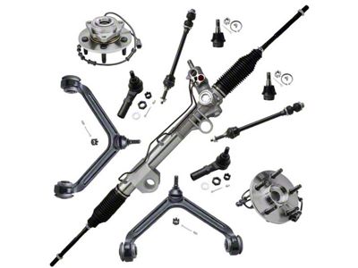 Power Steering Rack and Pinion with Front Upper Control Arms, Lower Ball Joints, Sway Bar Links, Tie Rods and Wheel Hub Assmblies (02-05 4WD RAM 1500)