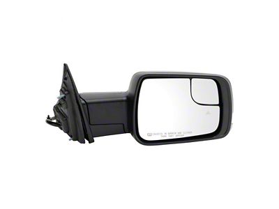 Powered Heated Memory Power Folding Mirror with Blind Spot Detection, Puddle Light and Turn Signal; Textured Black; Passenger Side (19-24 RAM 1500)
