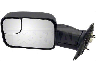 Powered Heated Telescopic Side Mirror without Turn Signal; Driver Side; Black (02-08 RAM 1500 w/ Towing Package)