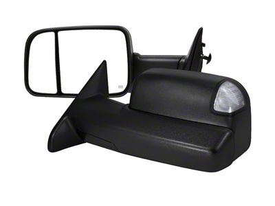 Powered Heated Towing Mirrors with Amber LED Turn Signals and Puddle Lights; Black (13-15 RAM 1500)