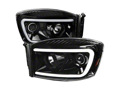 Switchback LED C-Bar Projector Headlights; Jet Black Housing; Clear Lens (06-08 RAM 1500)