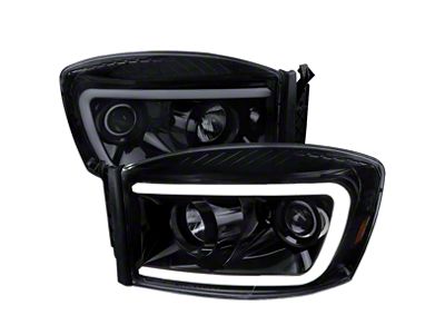 Switchback LED C-Bar Projector Headlight; Gloss Black Housing; Smoked Lens (06-08 RAM 1500)