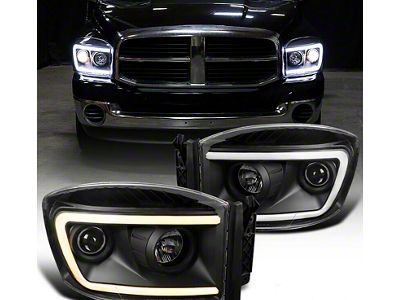 LED DRL Projector Headlights; Matte Black Housing; Clear Lens (06-08 RAM 1500)