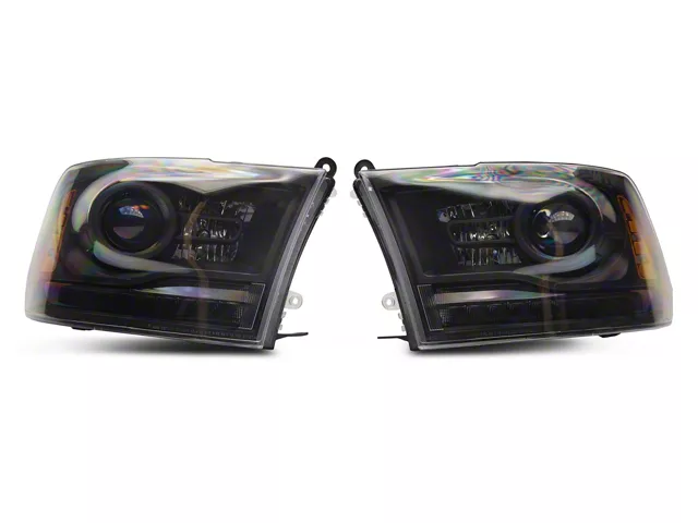 Projector Headlights; Black Housing; Clear Lens (13-18 RAM 1500 w/ Factory Halogen Projector Headlights)