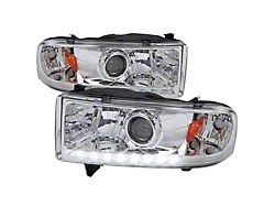 Projector Headlights with SMD LED Light Strip; Chrome Housing; Clear Lens (94-01 RAM 1500, Excluding Sport)