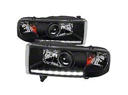 Projector Headlights with SMD LED Light Strip; Matte Black Housing; Clear Lens (94-01 RAM 1500, Excluding Sport)