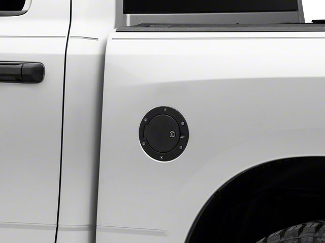 Race Style Billet Locking Fuel Door; Flat Black (13-18 RAM 1500)