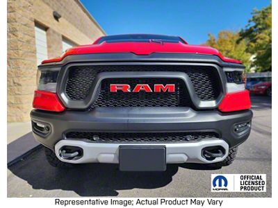 RAM Grille Emblem Overlay Decal; Carbon Fiber Black (19-24 RAM 1500 Rebel)