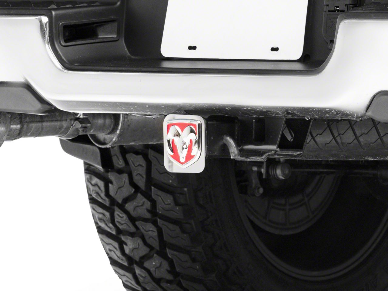 RAM 1500 RAM Head Hitch Cover; Chrome/Red Fill (Universal; Some Adaptation May Be Required
