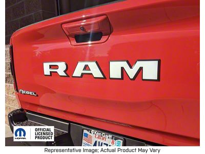 RAM Tailgate Emblem Overlay Decal; Carbon Fiber Black (19-25 RAM 1500 Rebel)