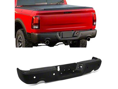 Rear Bumper; Pre-Drilled for Backup Sensors; Black (09-18 RAM 1500 w/ Factory Dual Exhaust)