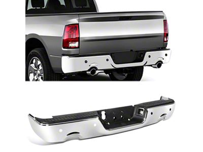 Rear Bumper; Pre-Drilled for Backup Sensors; Chrome (09-18 RAM 1500 w/ Factory Dual Exhaust)