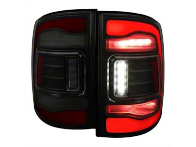 Red LED Bar Tail Lights; Matte Black Housing; Smoked Lens (09-18 RAM 1500 w/ Factory Halogen Headlights)