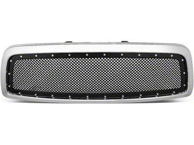 Rivet Style Diamond Mesh Upper Replacement Grille; Black and Chrome (09-12 RAM 1500)