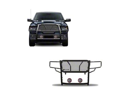 Rugged Heavy Duty Grille Guard with 5.30-Inch Red Round Flood LED Lights; Black (09-18 RAM 1500, Excluding Rebel)