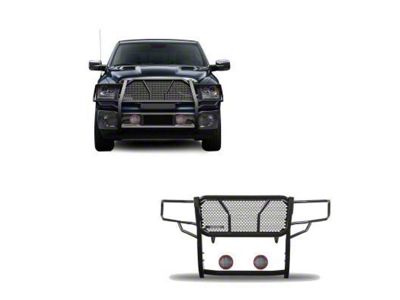 Rugged Heavy Duty Grille Guard with 5.30-Inch Red Round Flood LED Lights; Black (09-18 RAM 1500, Excluding Rebel)