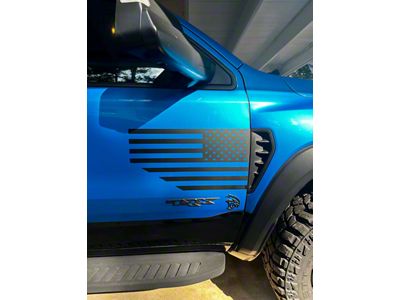 Side Non Distressed American Flag Decals; Matte Black (21-24 RAM 1500 TRX)