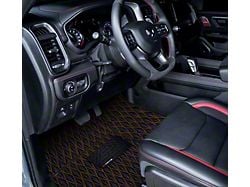 Single Layer Diamond Front and Rear Floor Mats; Black and Orange Stitching (19-24 RAM 1500 Crew Cab w/ Front Bucket Seats)
