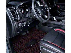 Single Layer Diamond Floor Mats; Black and Red Stitching (09-18 RAM 1500 Regular Cab w/ Bucket Seats)