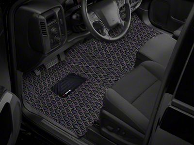 Single Layer Diamond Floor Mats; Black and White Stitching (09-18 RAM 1500 Regular Cab w/ Bench Seat)