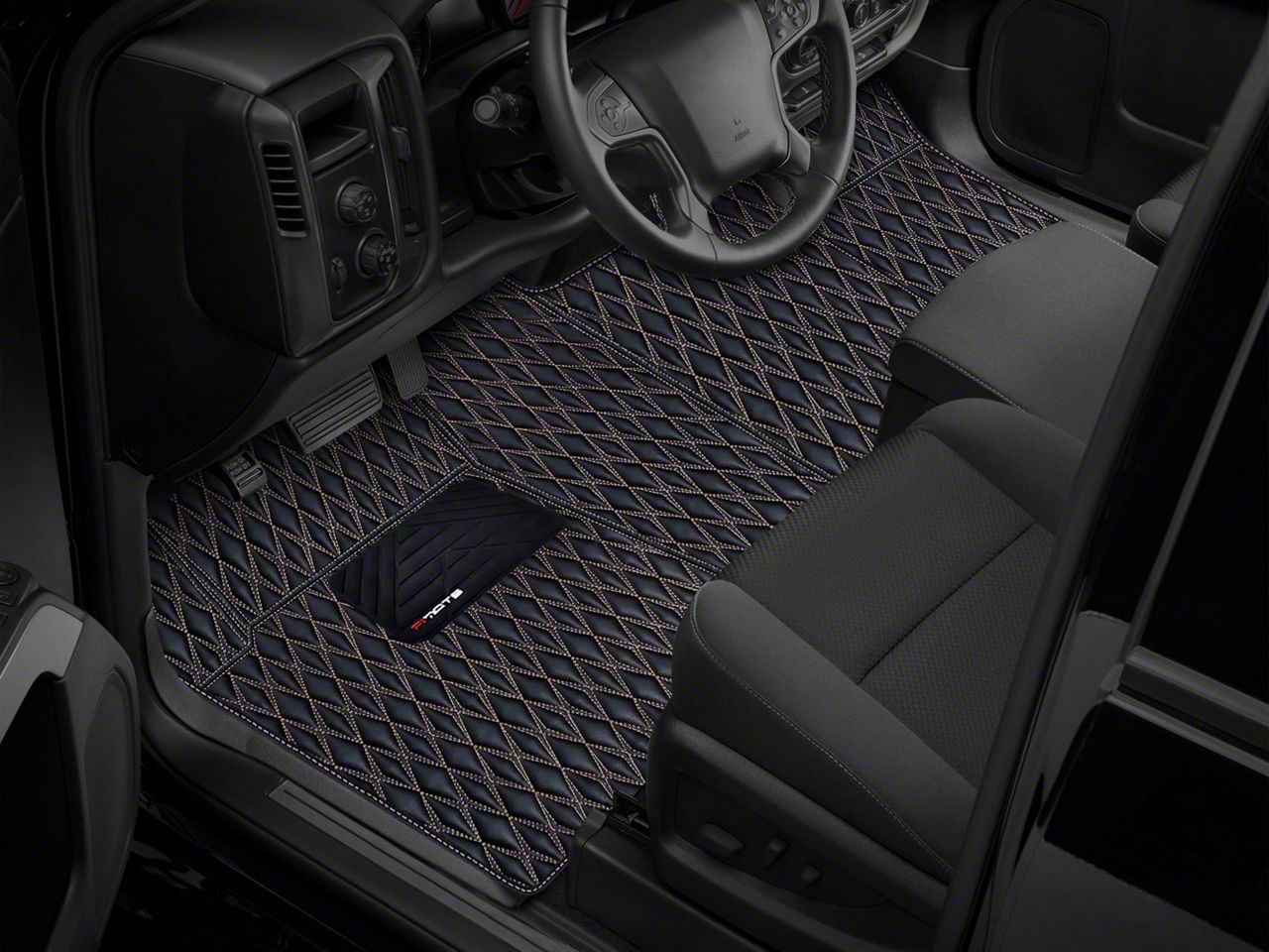 RAM 1500 Single Layer Diamond Floor Mats; Black and White Stitching (19