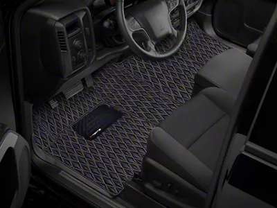 Single Layer Diamond Floor Mats; Black and White Stitching (19-24 RAM 1500 Regular Cab w/ Bench Seat)